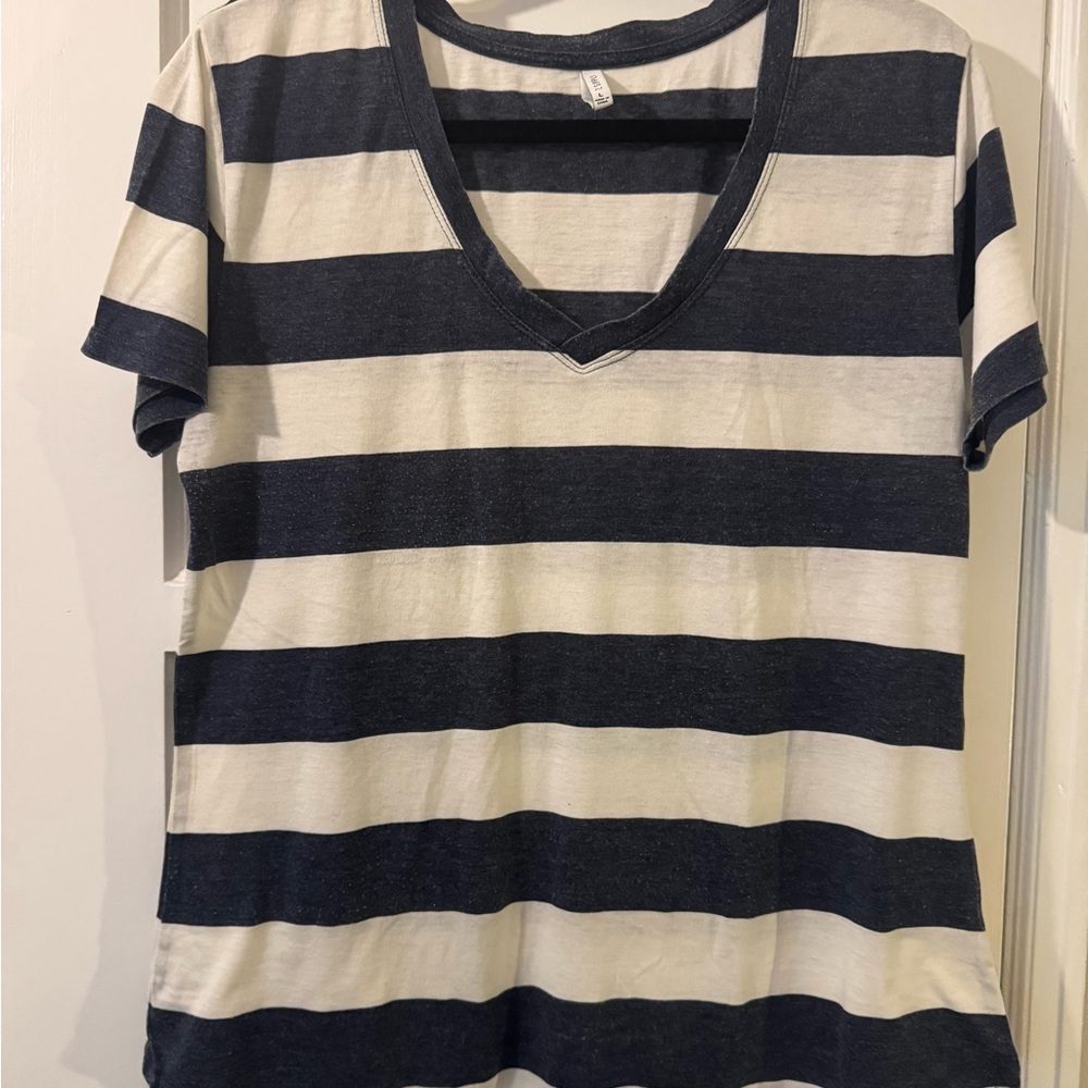 Z Supply Navy and Cream Striped Short Sleeve Tee